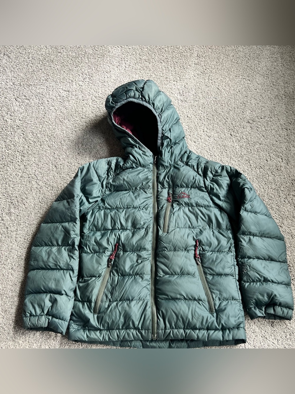 LL Bean Ultralight Down Jacket Downtek Kids Size 6/7 Full Zip Puffer Hooded